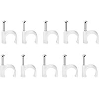 Clips de cable redondos- 100 clavos de acero para organizar cables eléctricos- cables de línea de TV- 8 mm (blanco)